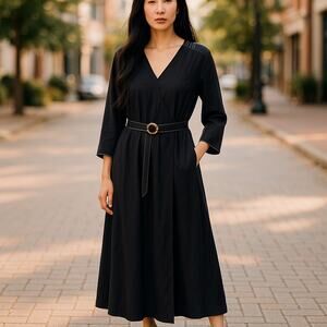 Gibson * Latimer Womens Dress Sz S Navy Blue Faux Wrap Belted 3/4 Sleeve New